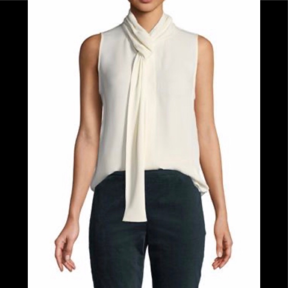 Theory Draped Tie-Neck Sleeveless Shirt - Picture 1 of 5